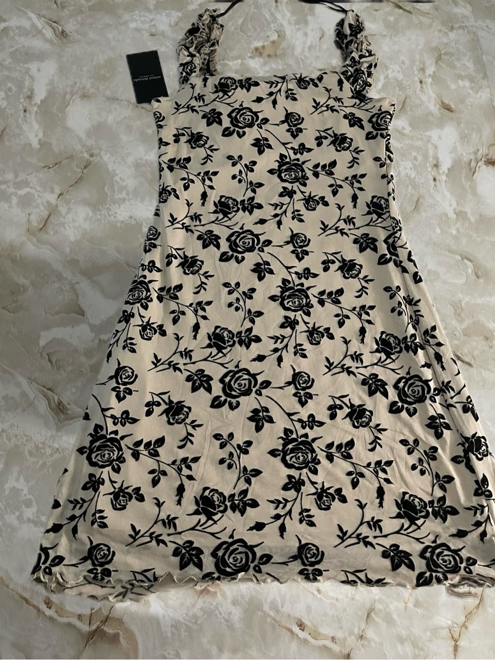 Cream Mini Slip Dress with Black Rose Print - Picture 2 of 3